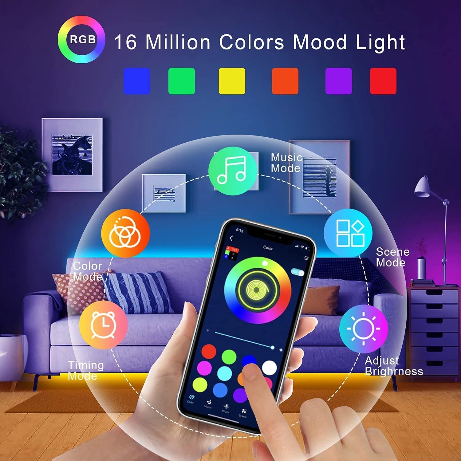 Smart RGB LED Strip Lights – App Controlled Room Glow Setup