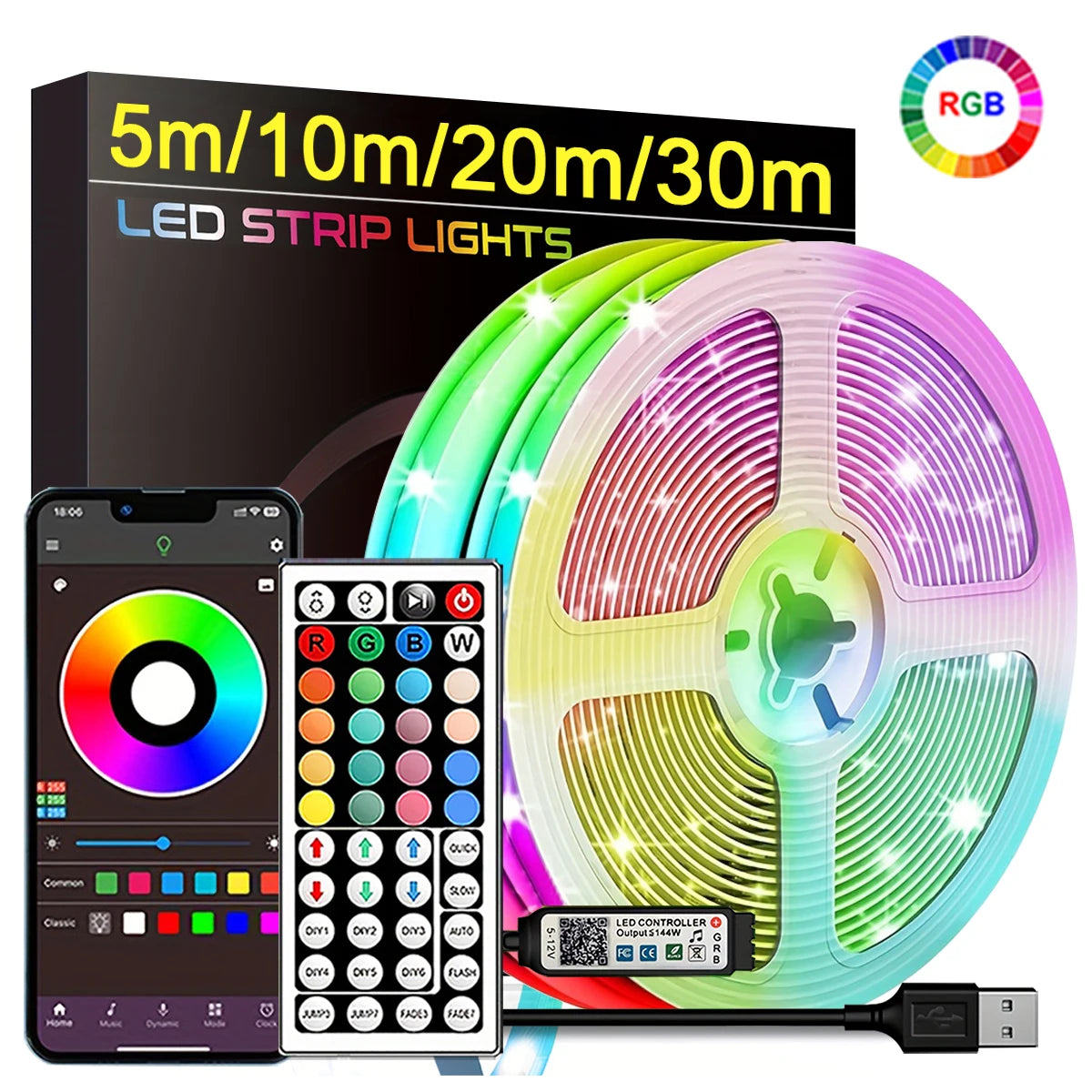 Smart RGB LED Strip Lights – App Controlled Room Glow Setup